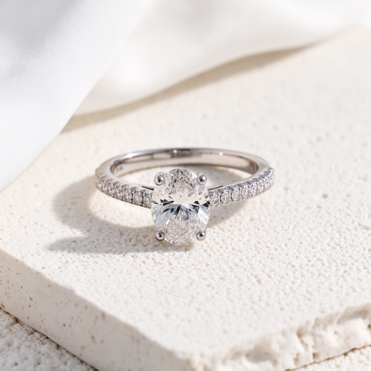 2.00 Karat Oval Kolları Taşlı Tektaş Laboratuvar Pırlanta Yüzük