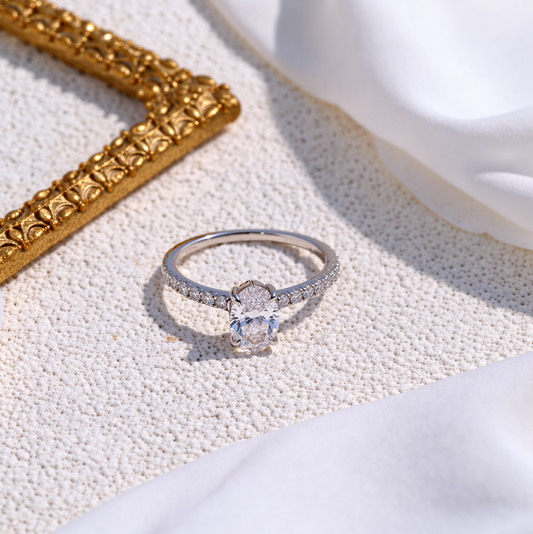 1.00 Karat Oval Kolları Taşlı Tektaş Laboratuvar Pırlanta Yüzük